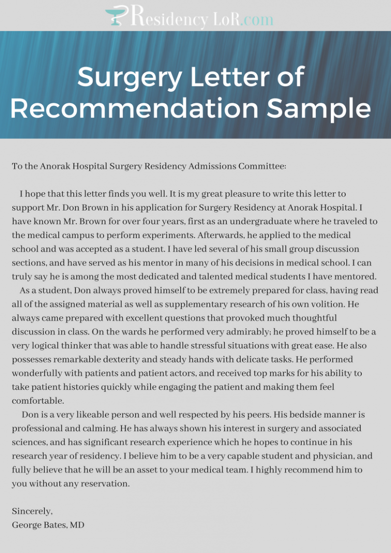Choose Our Reliable Surgery Letter of Recommendation Sample