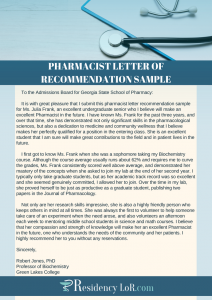 Write Quality Recommendation Letter to Become a Pharmacist