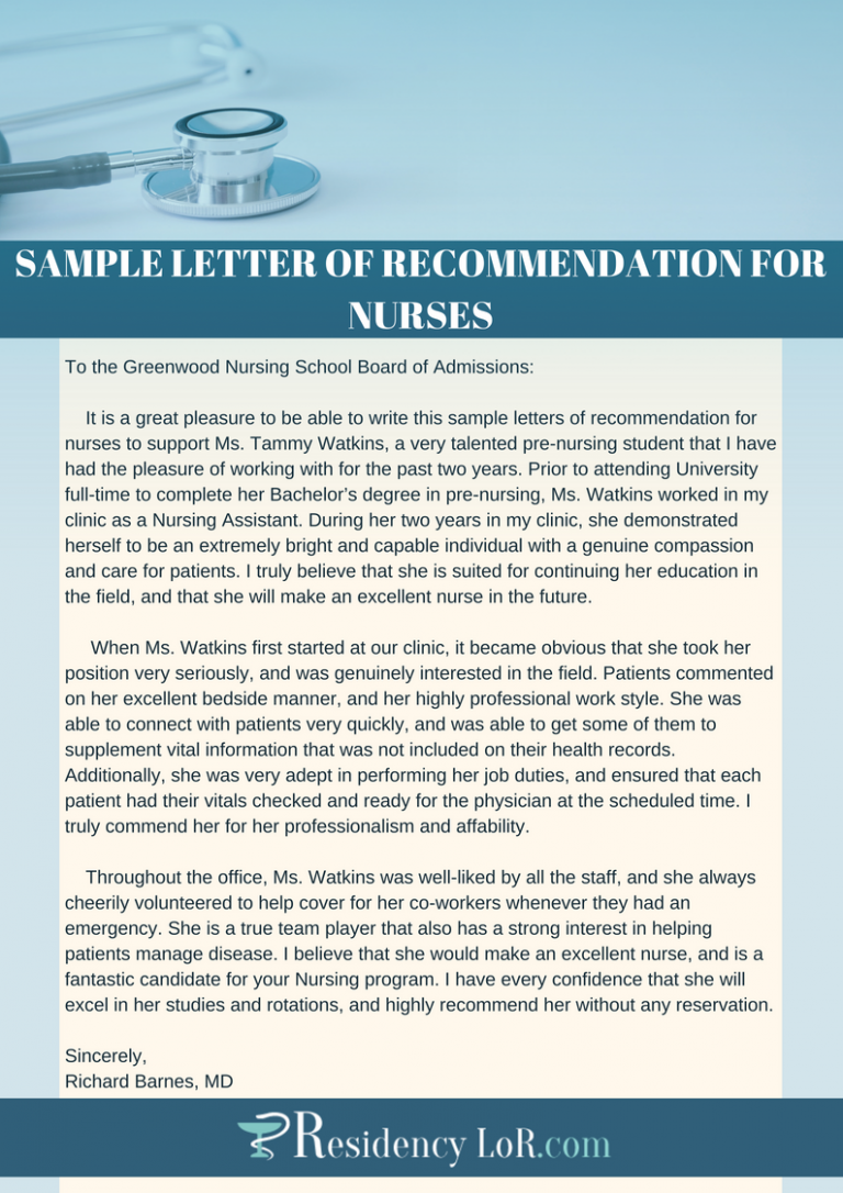 Example Of Letter Of Recommendation For Nurse Practitioner School